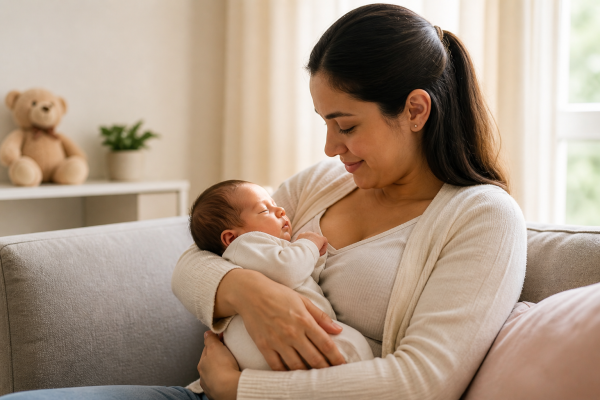 Mulher-com-bebe-recem-nascido-em-casa-representando-quem-tem-direito-e-como-pedir-salario-maternidade-do-INSS-em-2026